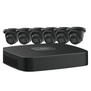 six (6) 4mp eyeball network cameras (black housing) with one (1) 8 channel 4k nvr
